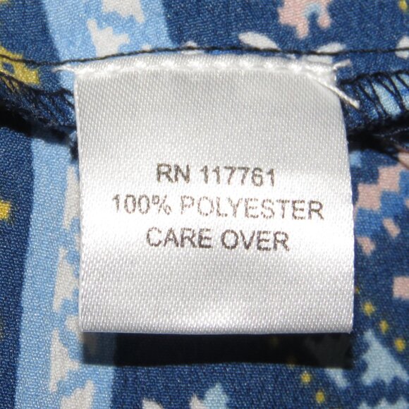 Mileage Blue Multicolor Print 3/4-Sleeve Wide Elastic Neck Blouse Size L (C1185) - Picture 7 of 7